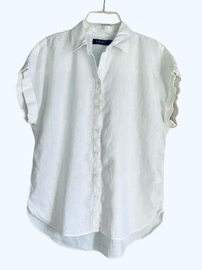 Lauren Ralph Lauren White Linen Short-Sleeve Button Front Shirt Size L